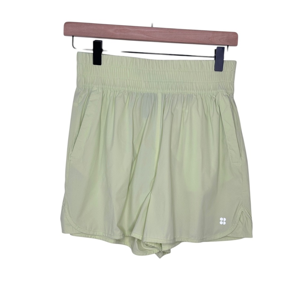 Sweaty Betty Relay Running Shorts XS Green High Waisted Smocked SB8805 Light